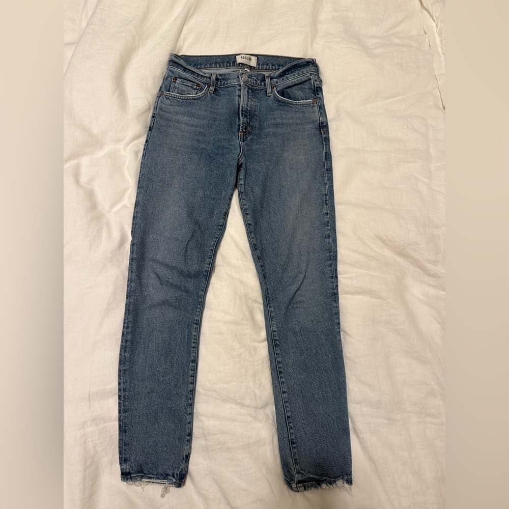 Agolde Women's Toni mid rise straight dime Blue Jeans size 27 Carolyn Bessette